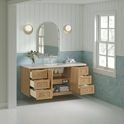 Laurent 60" Single Vanity, Light Natural Oak, w/ 3 CM Siberian Silestone Top w/FreePower Wireless Charger, view 11