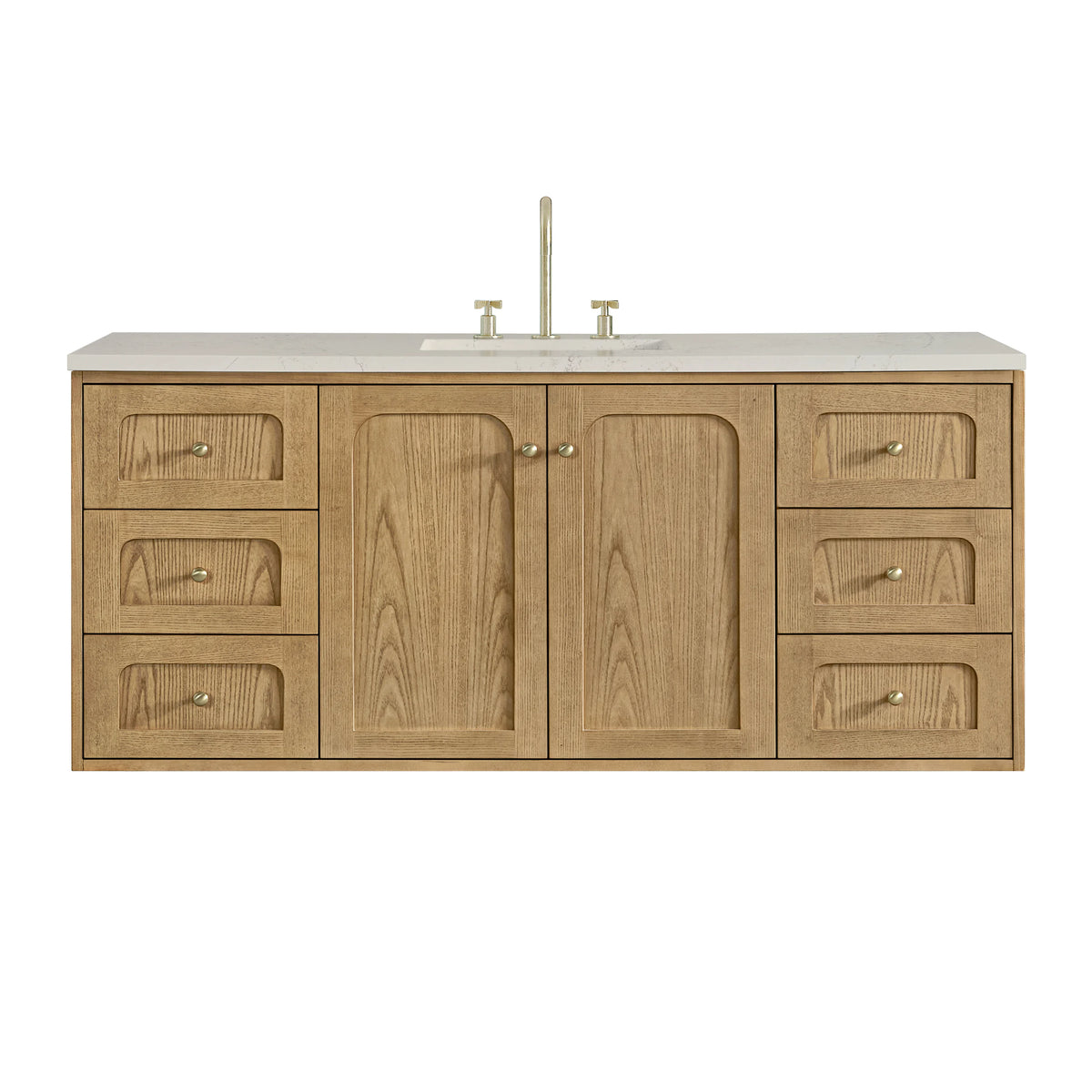 Laurent 60" Single Vanity, Light Natural Oak, w/ 3 CM Siberian Silestone Top w/FreePower Wireless Charger, view 2
