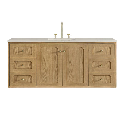 Laurent 60" Single Vanity, Light Natural Oak, w/ 3 CM Siberian Silestone Top w/FreePower Wireless Charger, view 2