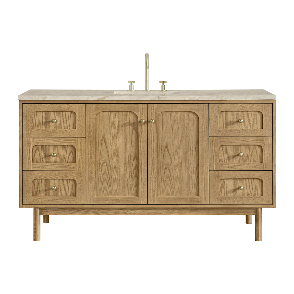 Laurent 60" Single Vanity, Light Natural Oak, w/ 3 CM Tajnar Eclos Top w/FreePower Wireless Charger
