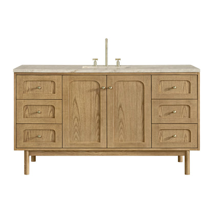 Laurent 60" Single Vanity, Light Natural Oak, w/ 3 CM Tajnar Eclos Top w/FreePower Wireless Charger