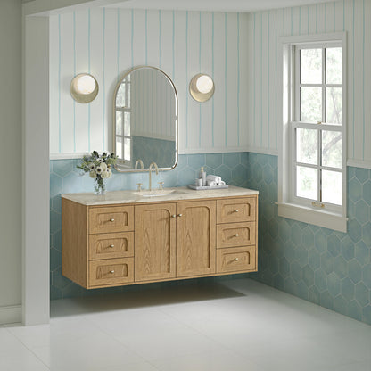 Laurent 60" Single Vanity, Light Natural Oak, w/ 3 CM Tajnar Eclos Top w/FreePower Wireless Charger, view 9