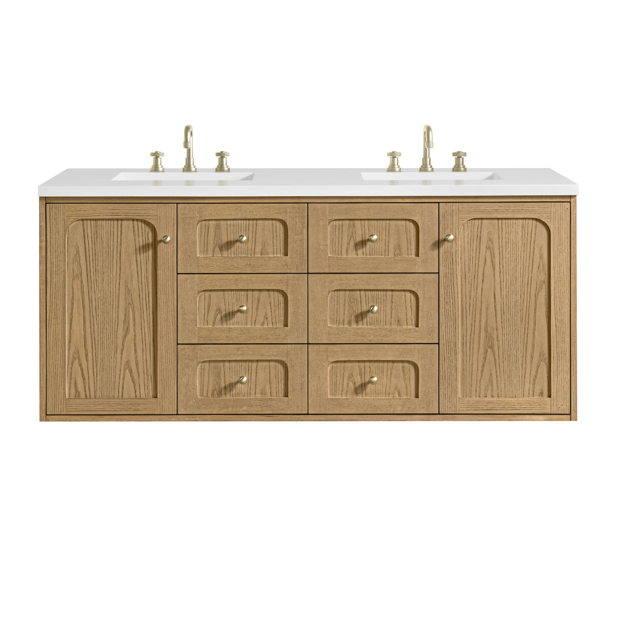 Laurent 60" Double Vanity, Light Natural Oak, w/ 3 CM White Zeus Quartz Top, view 2