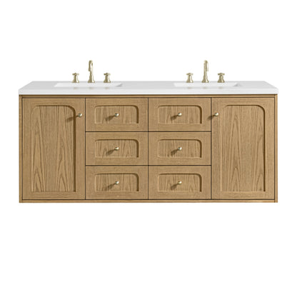 Laurent 60" Double Vanity, Light Natural Oak, w/ 3 CM White Zeus Quartz Top, view 2