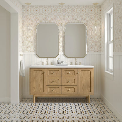 Laurent 60" Double Vanity, Light Natural Oak, w/ 3 CM White Zeus Quartz Top, view 4