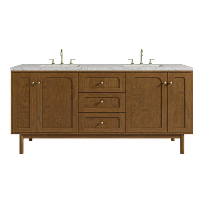 Laurent 72" Double Vanity, Honey Oak w/ 3 CM Eternal Jasmine Pearl Silestone Top