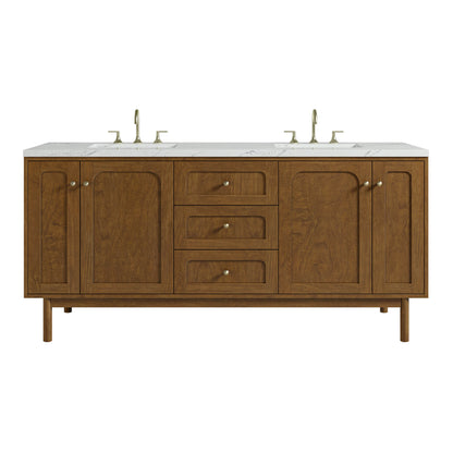 Laurent 72" Double Vanity, Honey Oak w/ 3 CM Ethereal Noctis Silestone Top