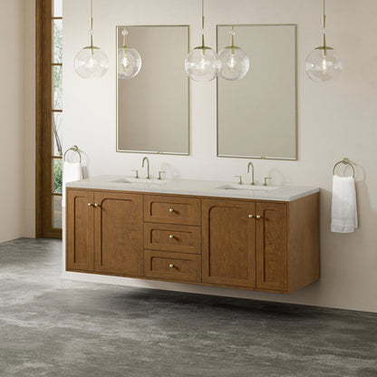 Laurent 72" Double Vanity, Honey Oak w/ 3 CM Siberian Silestone Top, view 7