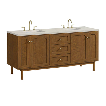 Laurent 72" Double Vanity, Honey Oak w/ 3 CM Siberian Silestone Top w/FreePower Wireless Charger, view 19