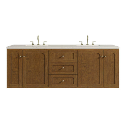 Laurent 72" Double Vanity, Honey Oak w/ 3 CM Siberian Silestone Top w/FreePower Wireless Charger, view 2