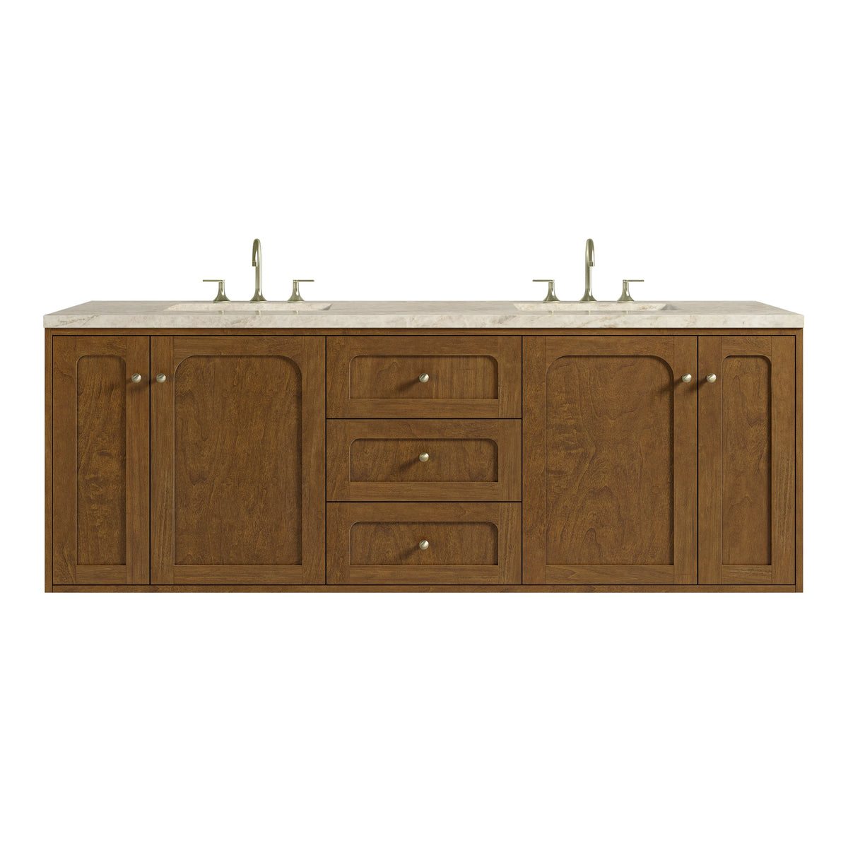 Laurent 72" Double Vanity, Honey Oak w/ 3 CM Tajnar Eclos Top w/FreePower Wireless Charger, view 2