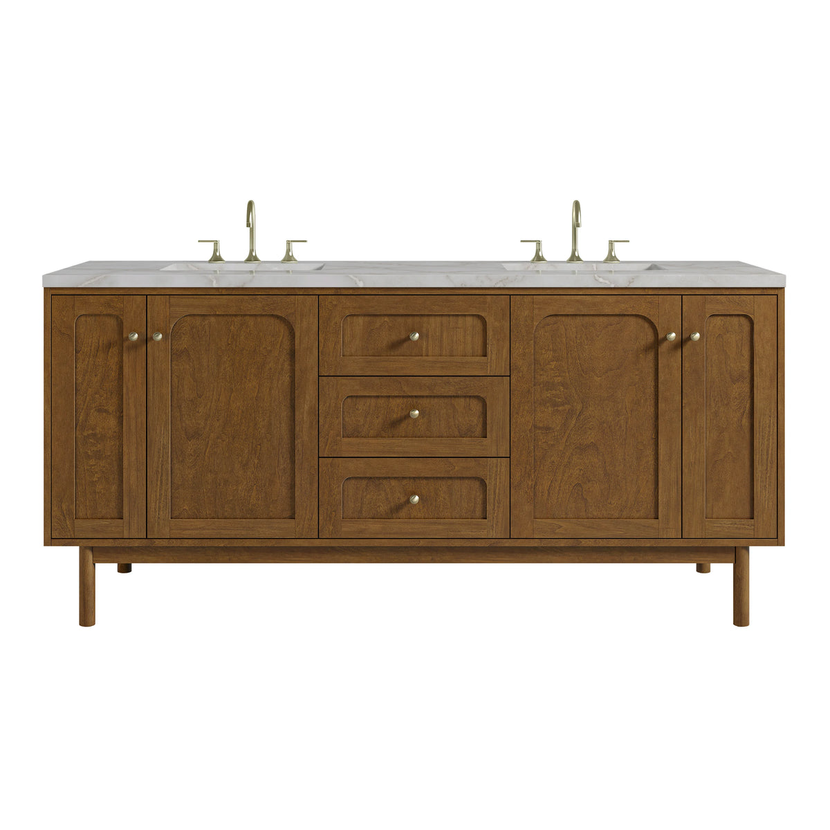 Laurent 72" Double Vanity, Honey Oak w/ 3 CM Victorian Silver Silestone Top w/FreePower Wireless Charger