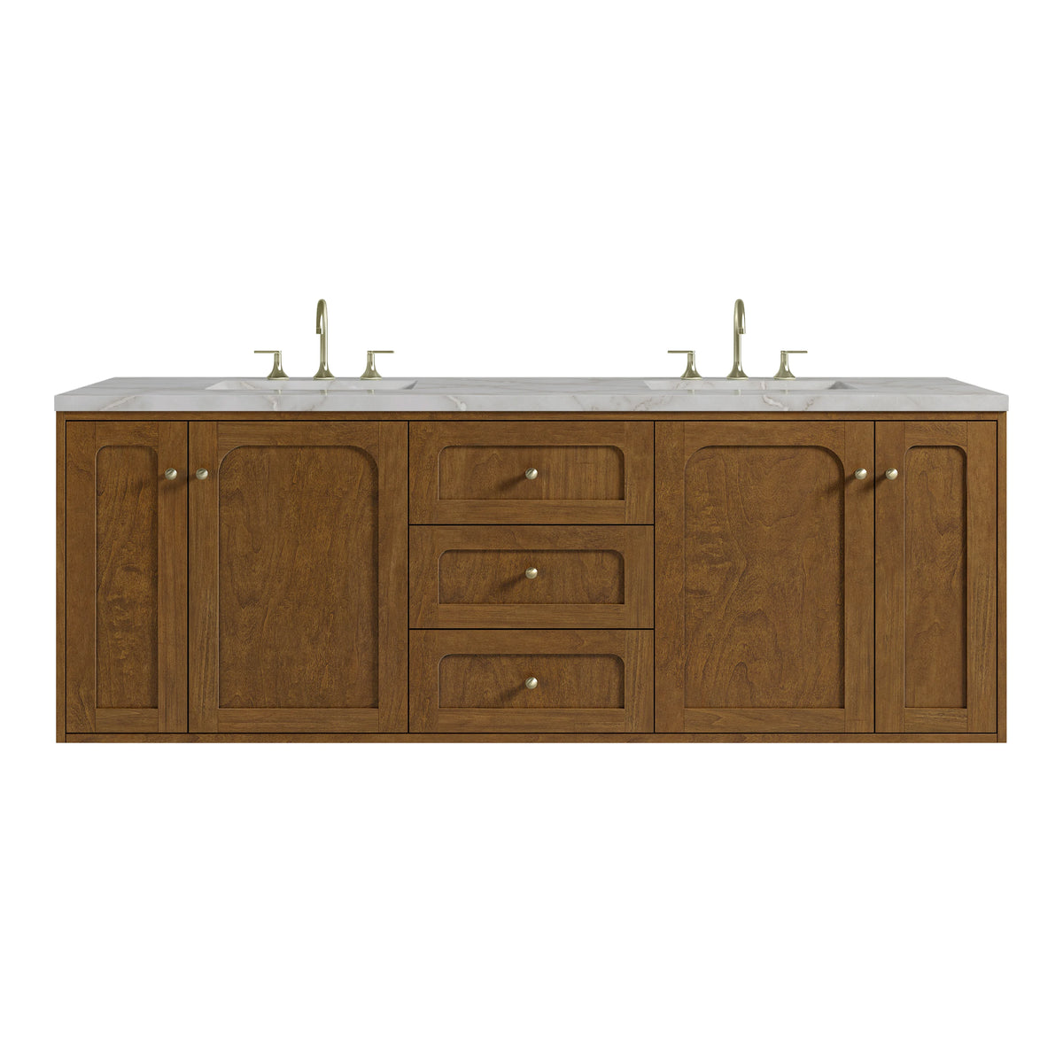 Laurent 72" Double Vanity, Honey Oak w/ 3 CM Victorian Silver Silestone Top w/FreePower Wireless Charger, view 2