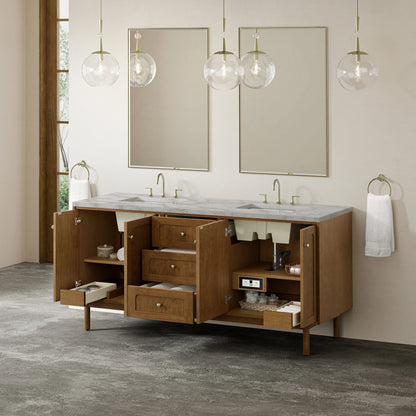 Laurent 72" Double Vanity, Honey Oak w/ 3 CM Victorian Silver Silestone Top w/FreePower Wireless Charger, view 9