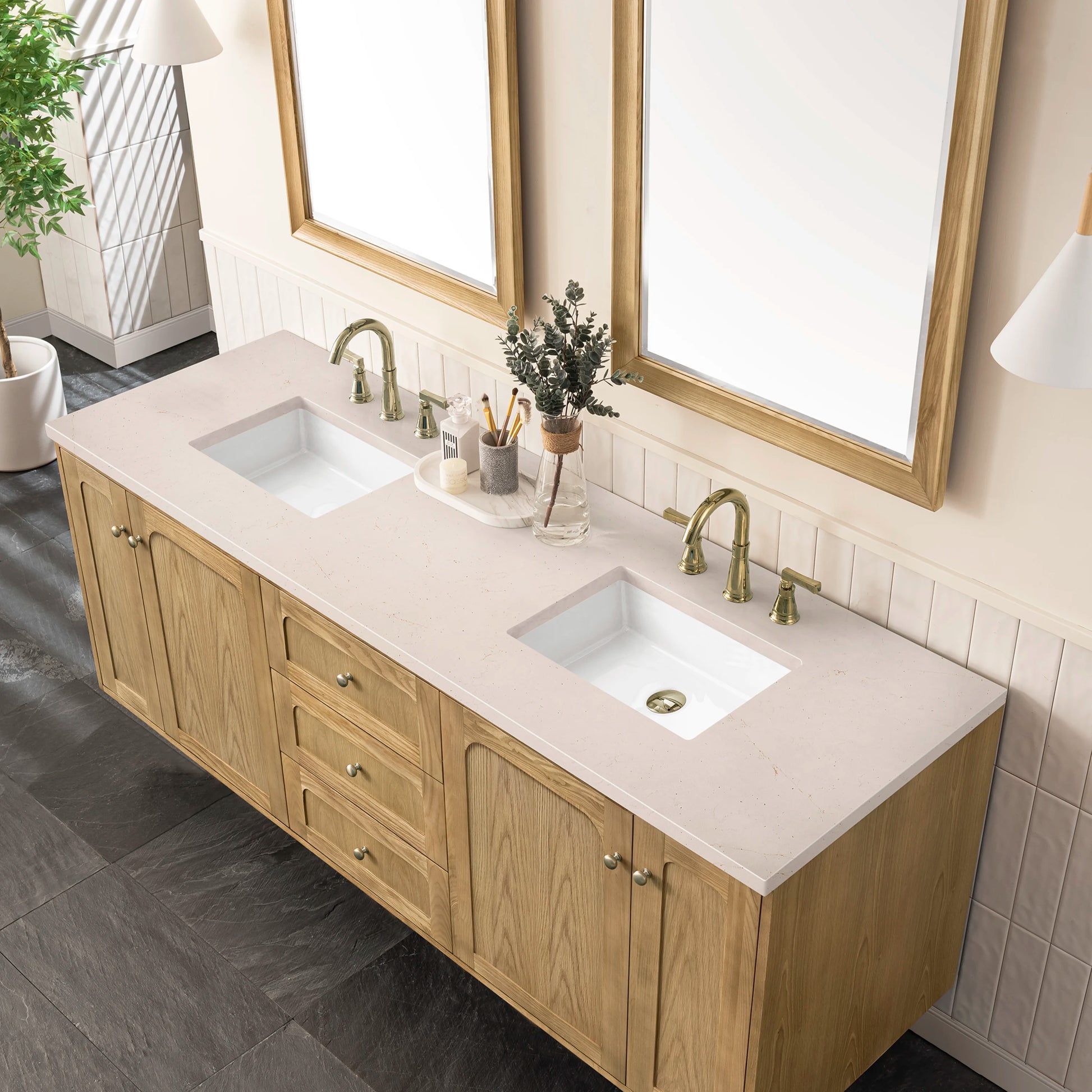 Renovate for Less Atlanta Laurent 72" Double Vanity, Light Natural Oak w/ 3 CM Eternal Marfil Top, view 10