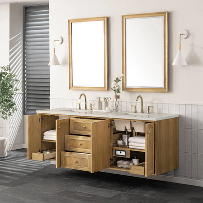 Laurent 72" Double Vanity, Light Natural Oak, w/ 3 CM Siberian Silestone Top, view 10