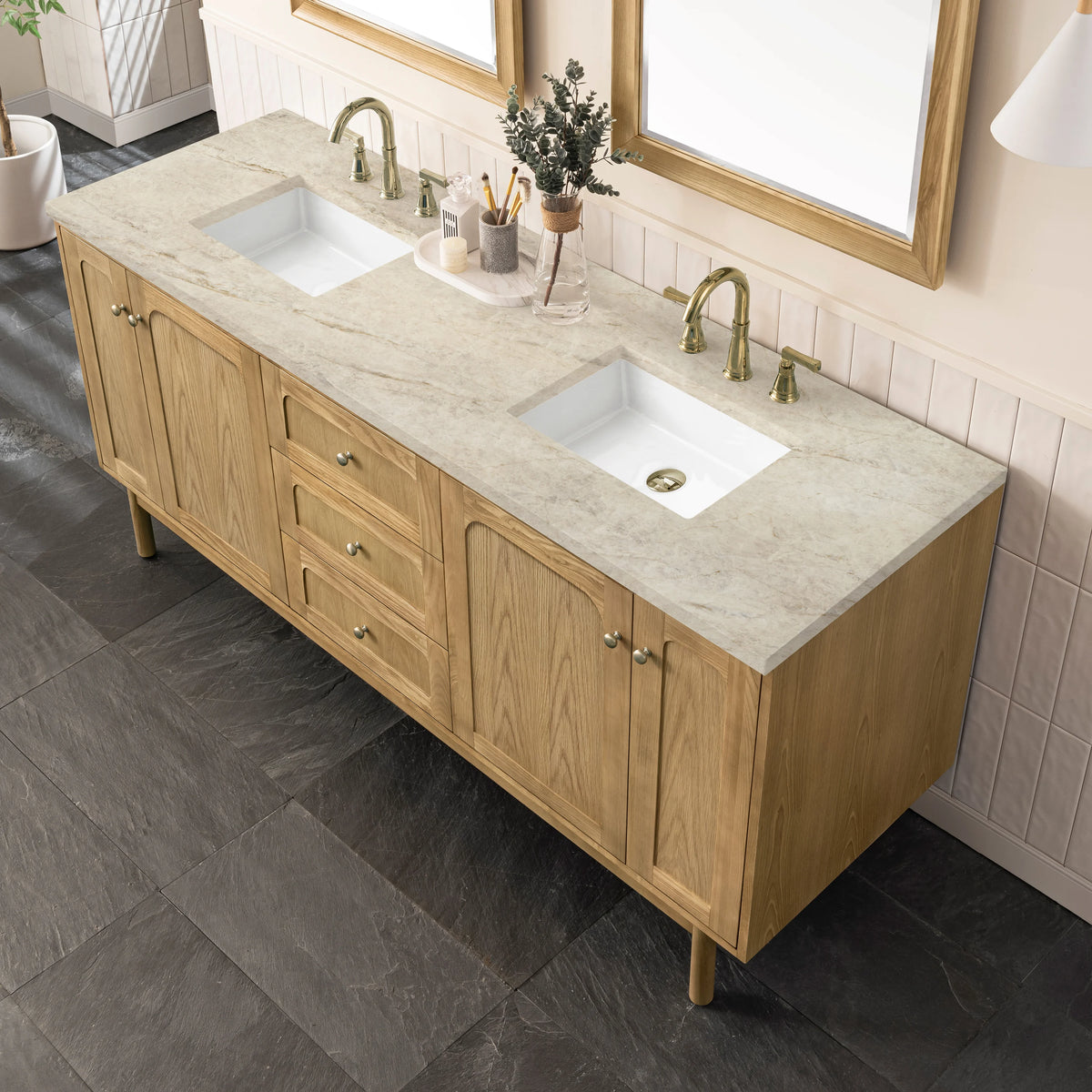 Laurent 72" Double Vanity, Light Natural Oak, w/ 3 CM Tajnar Eclos Top, view 11