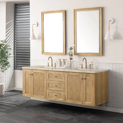 Laurent 72" Double Vanity, Light Natural Oak, w/ 3 CM Tajnar Eclos Top w/FreePower Wireless Charger, view 10