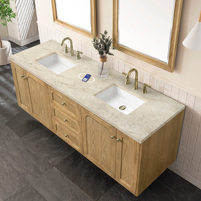 Laurent 72" Double Vanity, Light Natural Oak, w/ 3 CM Tajnar Eclos Top w/FreePower Wireless Charger, view 14