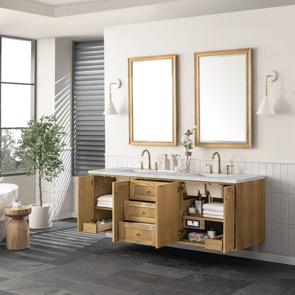 Laurent 72" Double Vanity, Light Natural Oak w/ 3 CM Victorian Silver Top w/FreePower Wireless Charger, view 11