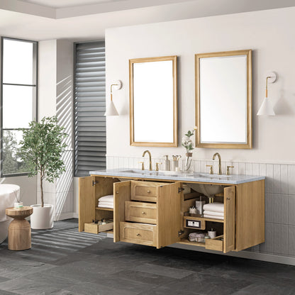 Laurent 72" Double Vanity, Light Natural Oak w/ 3 CM Carrara Marble Top, view 8
