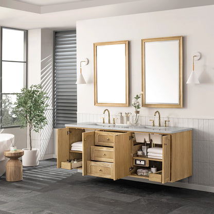 Laurent 72" Double Vanity, Light Natural Oak w/ 3 CM Eternal Jasmine Pearl Top, view 8