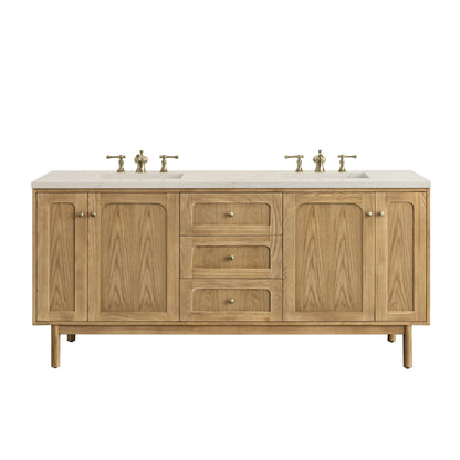 Laurent 72" Double Vanity, Light Natural Oak, w/ 3 CM Siberian Silestone Top