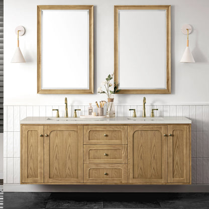 Laurent 72" Double Vanity, Light Natural Oak, w/ 3 CM Siberian Silestone Top, view 6
