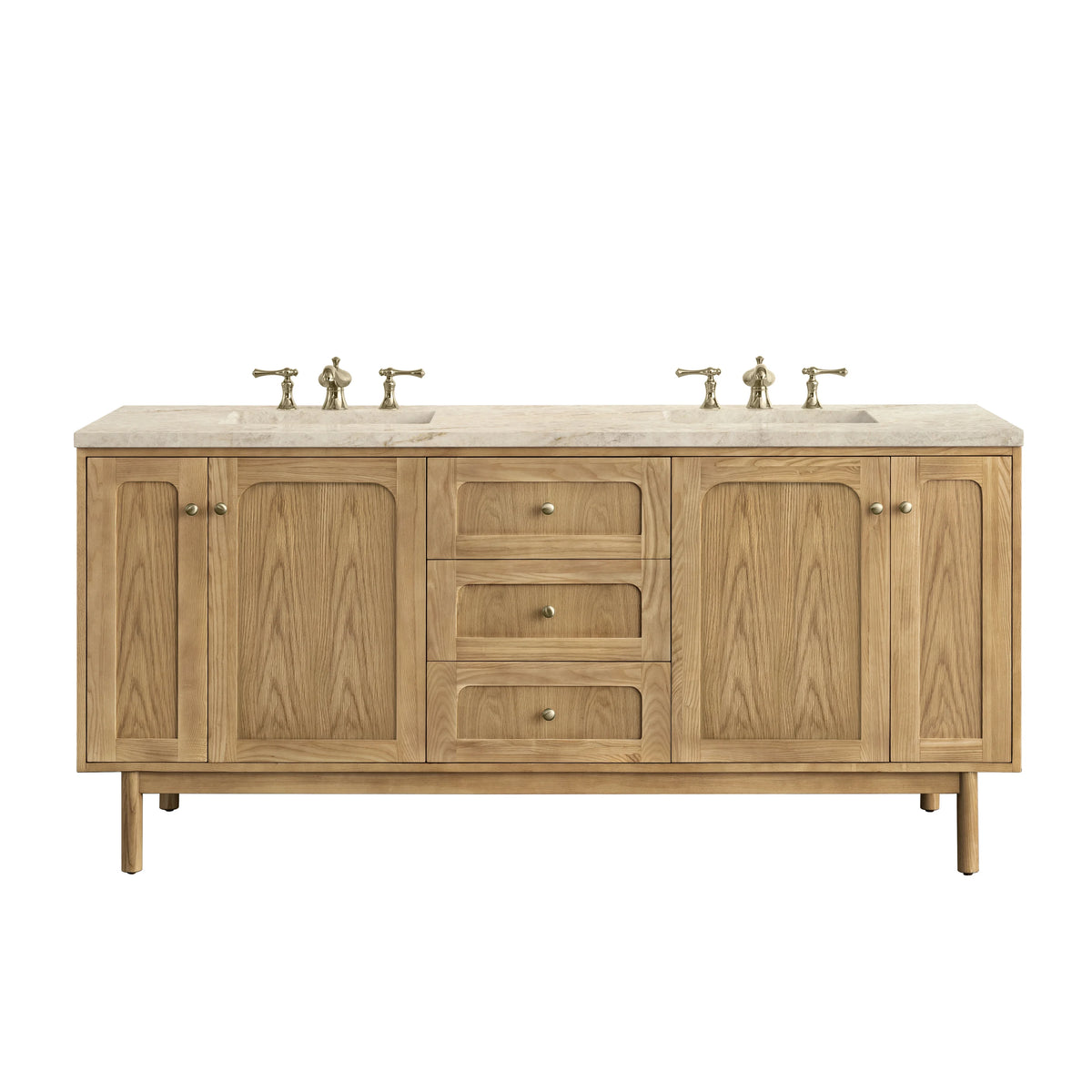 Laurent 72" Double Vanity, Light Natural Oak, w/ 3 CM Tajnar Eclos Top