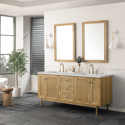 Laurent 72" Double Vanity, Light Natural Oak w/ 3 CM Victorian Silver Top w/FreePower Wireless Charger, view 8