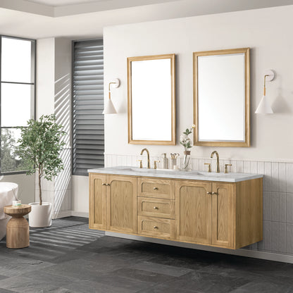 Laurent 72" Double Vanity, Light Natural Oak w/ 3 CM Victorian Silver Top w/FreePower Wireless Charger, view 9