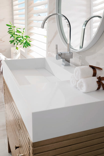 Linear 36" Single Vanity, Whitewashed Walnut w/ Glossy White Composite Stone Top, view 5