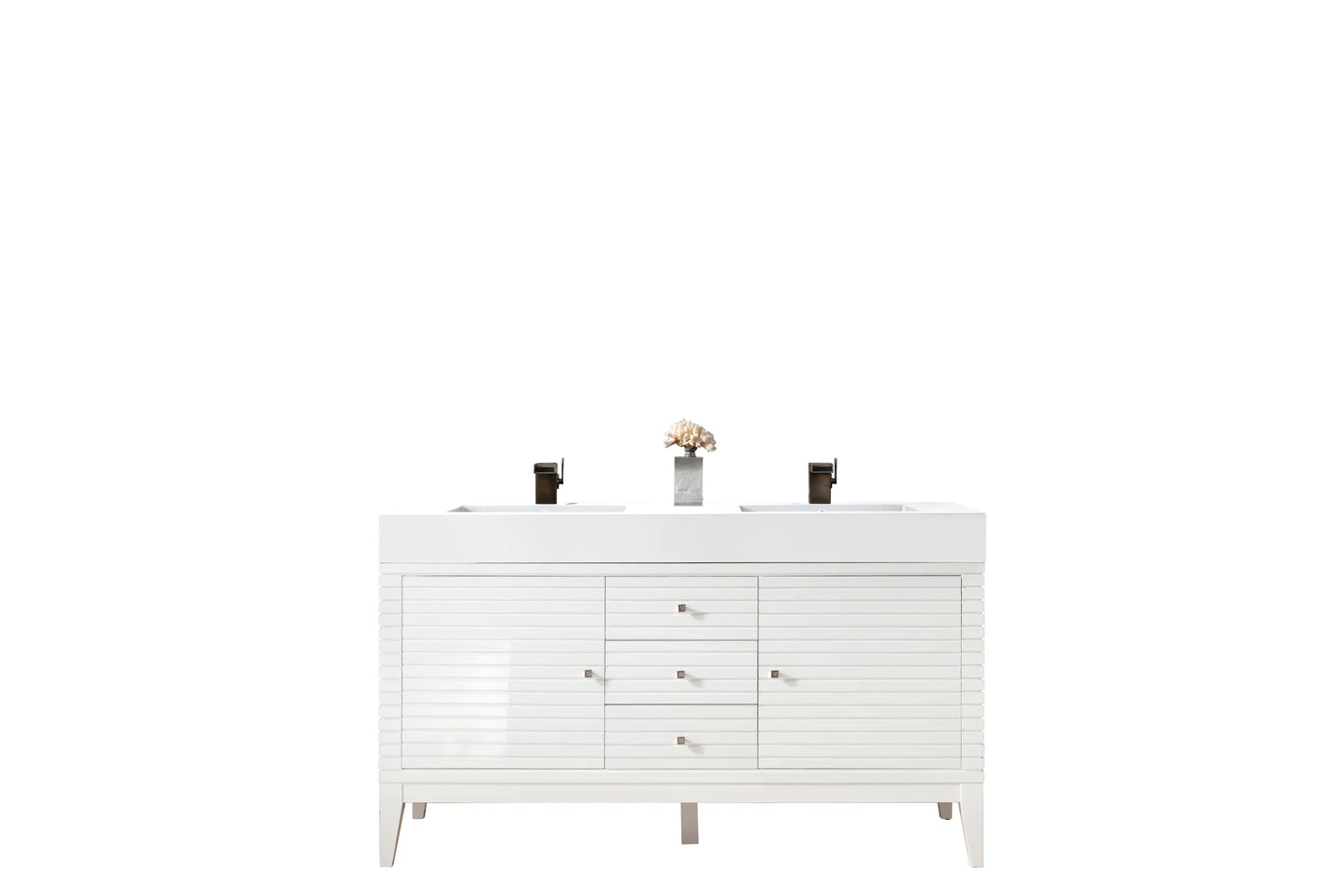 Renovate for Less Atlanta Linear 59" Double Vanity, Glossy White w/ Glossy White Composite Stone Top