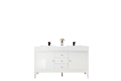 Renovate for Less Atlanta Linear 59" Double Vanity, Glossy White w/ Glossy White Composite Stone Top
