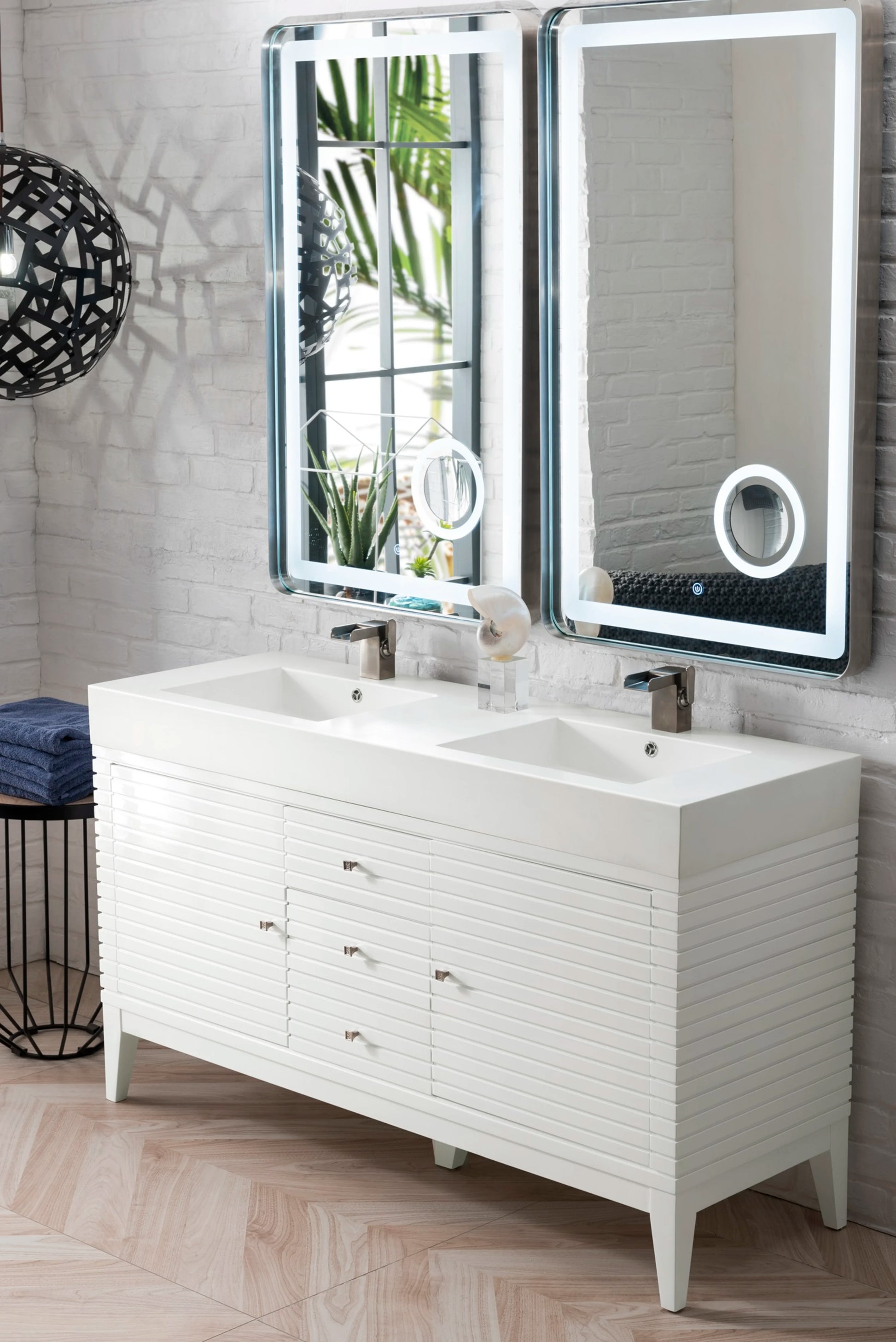 Renovate for Less Atlanta Linear 59" Double Vanity, Glossy White w/ Glossy White Composite Stone Top, view 3