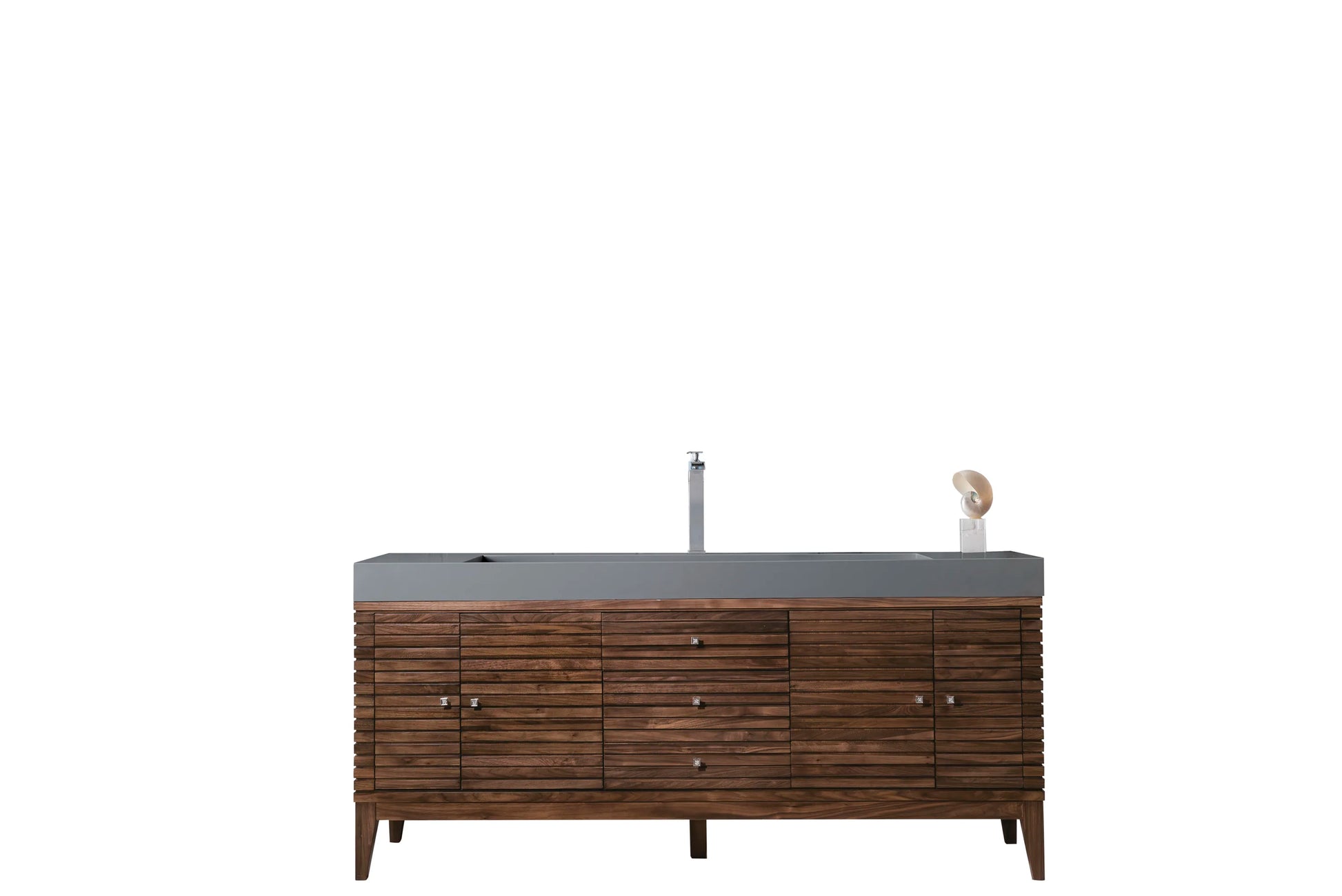 Renovate for Less Atlanta Linear 72" Single Vanity, Mid-Century Walnut w/ Dusk Grey Glossy Composite Stone Top