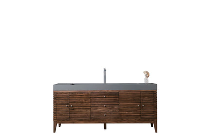 Renovate for Less Atlanta Linear 72" Single Vanity, Mid-Century Walnut w/ Dusk Grey Glossy Composite Stone Top