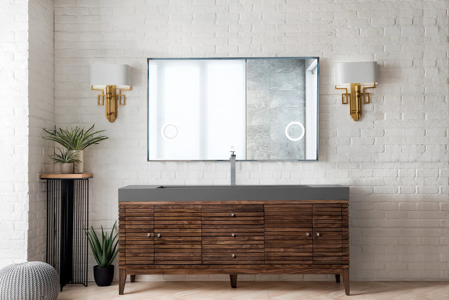Renovate for Less Atlanta Linear 72" Single Vanity, Mid-Century Walnut w/ Dusk Grey Glossy Composite Stone Top, view 2