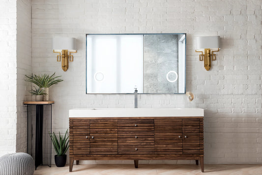Linear 72" Single Vanity, Mid-Century Walnut w/ Glossy White Composite Stone Top, view 2