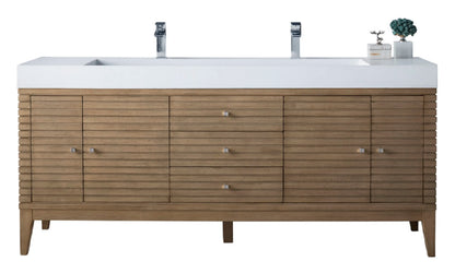 Linear 72" Double Vanity Whitewashed Walnut w/ Glossy White Composite Stone Top