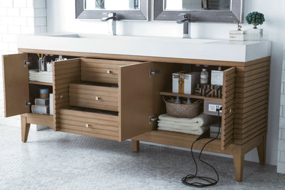 Linear 72" Double Vanity Whitewashed Walnut w/ Glossy White Composite Stone Top, view 4