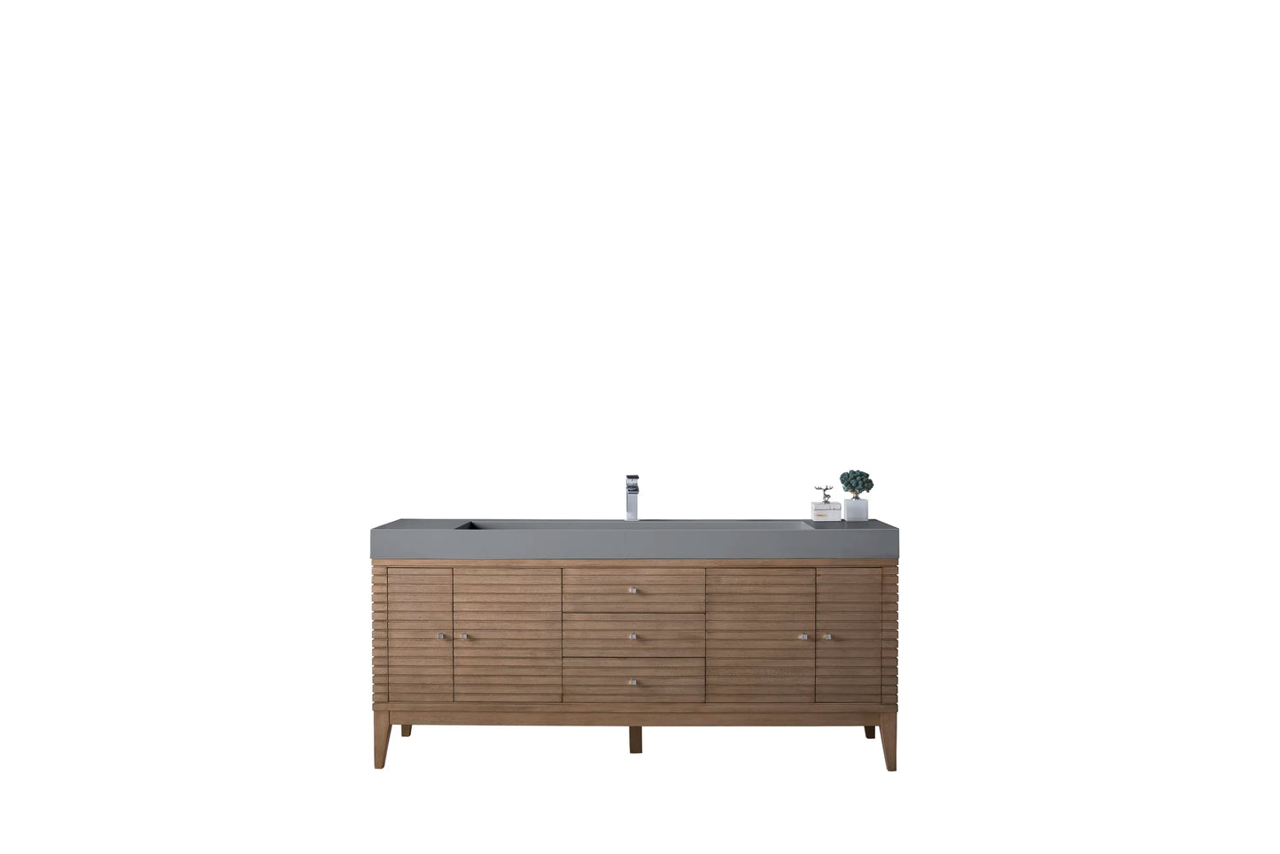 Renovate for Less Atlanta Linear 72" Single Vanity Whitewashed Walnut w/ Dusk Grey Glossy Composite Stone Top