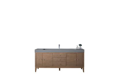 Renovate for Less Atlanta Linear 72" Single Vanity Whitewashed Walnut w/ Dusk Grey Glossy Composite Stone Top