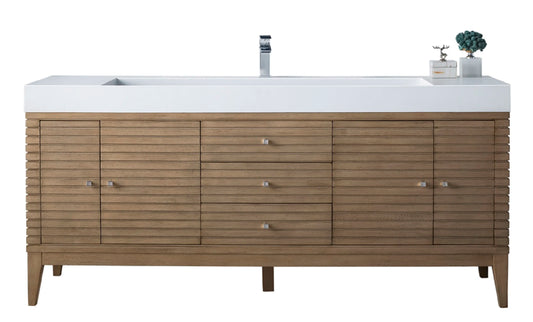 Linear 72" Single Vanity Whitewashed Walnut w/ Glossy White Composite Stone Top