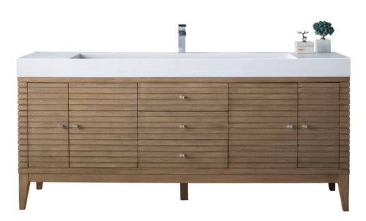 Linear 72" Single Vanity Whitewashed Walnut w/ Glossy White Composite Stone Top