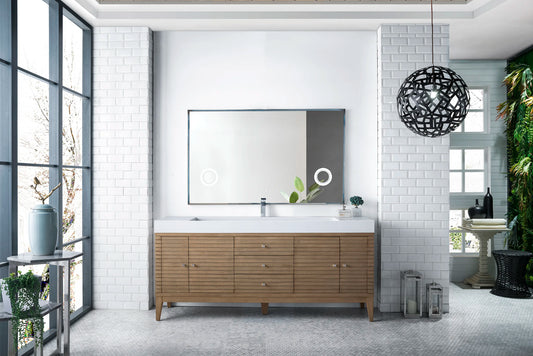 Linear 72" Single Vanity Whitewashed Walnut w/ Glossy White Composite Stone Top, view 2