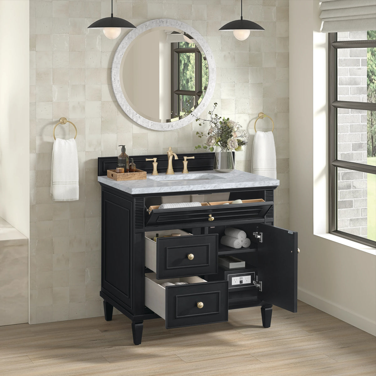 Lorelai 36" Single Vanity, Black Onyx w/ 3 CM Carrara White Marble Top, view 5