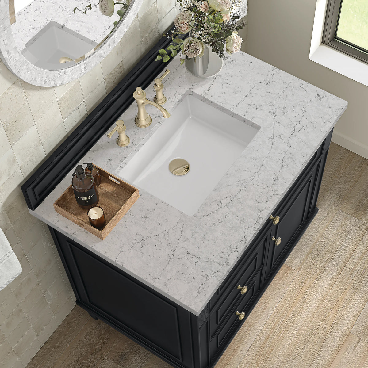 Lorelai 36" Single Vanity, Black Onyx w/ 3 CM Eternal Jasmine Pearl Silestone Top, view 7