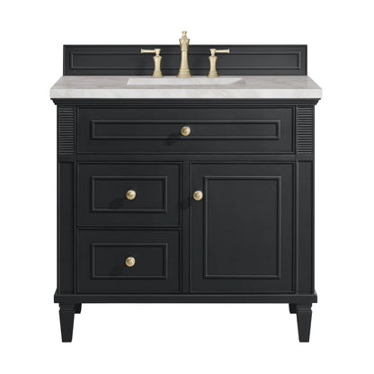 Lorelai 36" Single Vanity, Black Onyx w/ 3 CM Victorian Silver Silestone Top