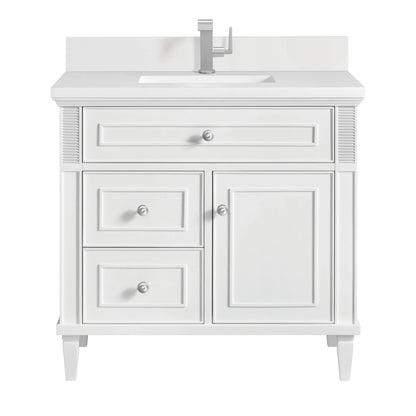 Lorelai 36" Single Vanity, Bright White w/ Single Hole 3 CM White Zeus Silestone Top & Backsplash